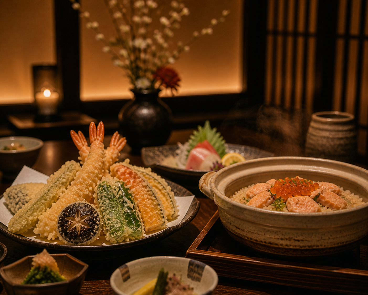 広島の冬を彩る創作和食！個室で味わう揚げたて天ぷらと土鍋ごはん