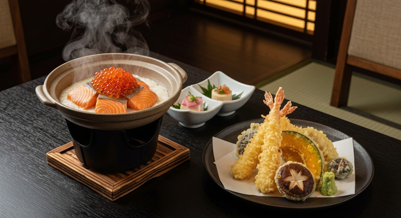 秋の京都で極上の和食を。職人技が光る天ぷらと全席個室の贅沢な空間